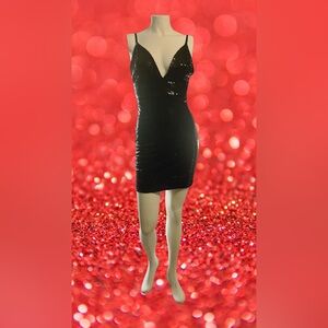 Sequined Cocktail Dress w/ Plunging Neckline, Size S